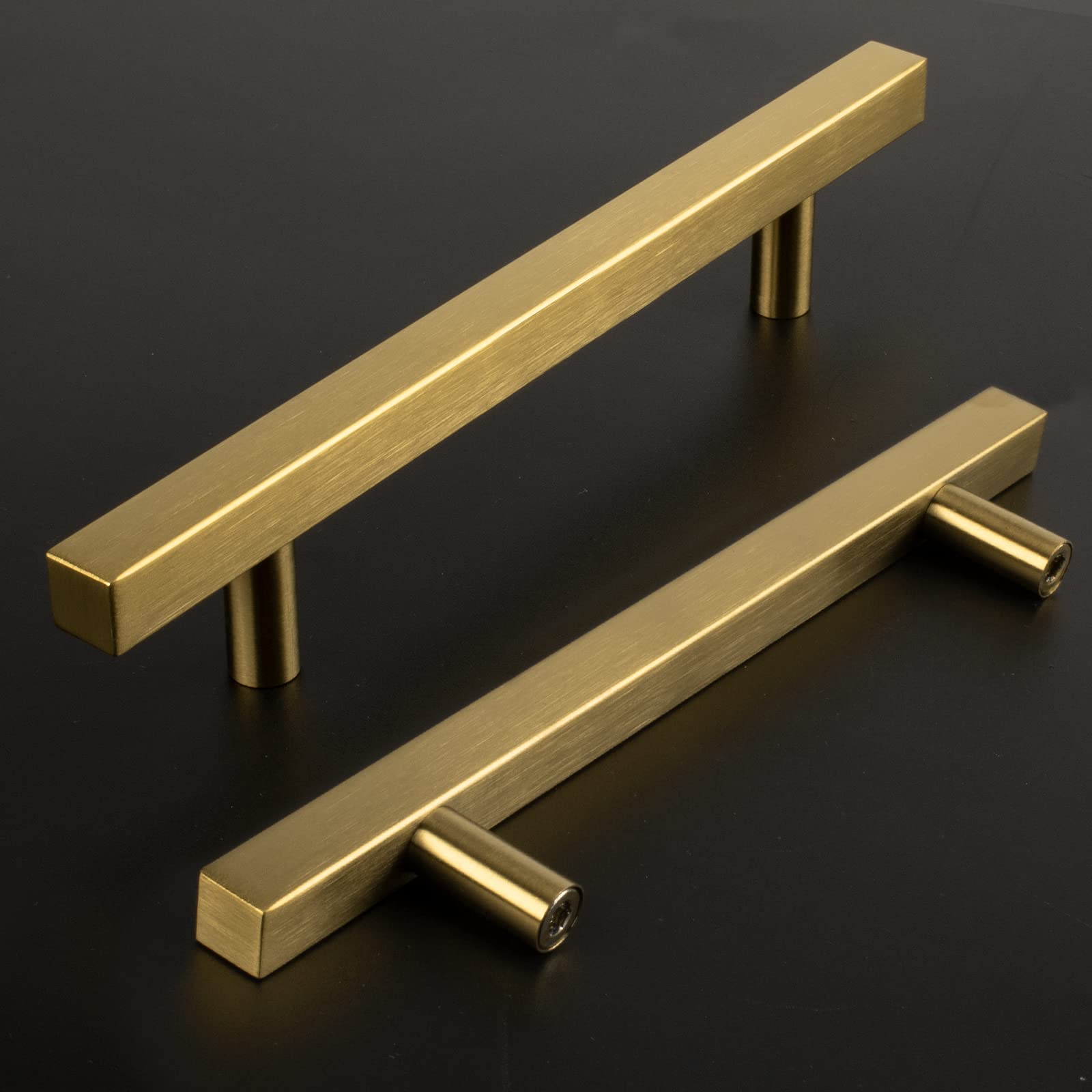 Goldenwarm brushed-brass kitchen cabinet pulls add warm elegance to spaces