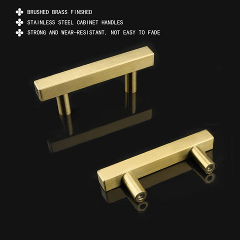 Goldenwarm brushed brass pulls; drawer-side view demonstrates easy grip and smooth operation.