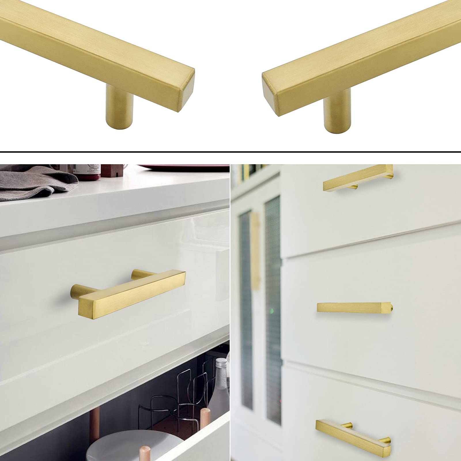 Goldenwarm brushed brass pulls show hollow sturdy construction, easy to install.