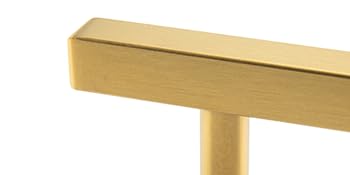 Goldenwarm t-bar pulls in brushed brass offer smooth operation on drawers