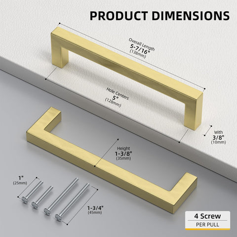 Goldenwarm brushed gold cabinet pull texture detail highlights fingerprint-resistant surface.