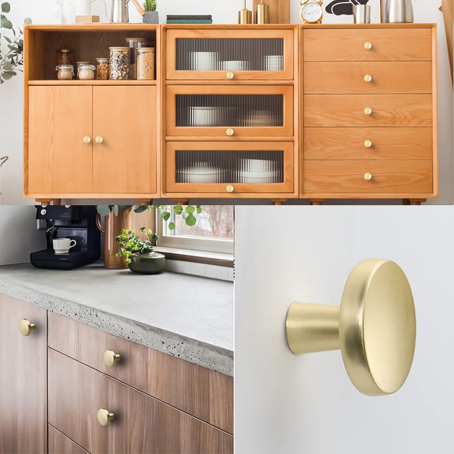 Goldenwarm brushed finish close-up shows warm tone on knob.