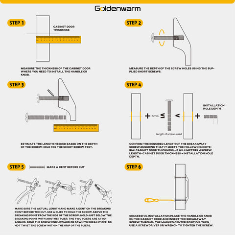 Goldenwarm drawer knob with two screw sizes included for versatile mounting.