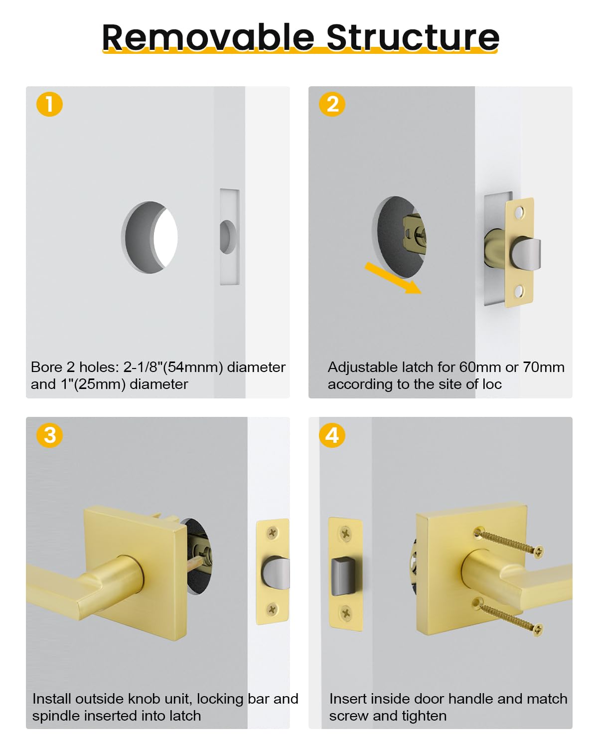 Goldenwarm gold finish with scratch resistance shown on wardrobe and closet doors.