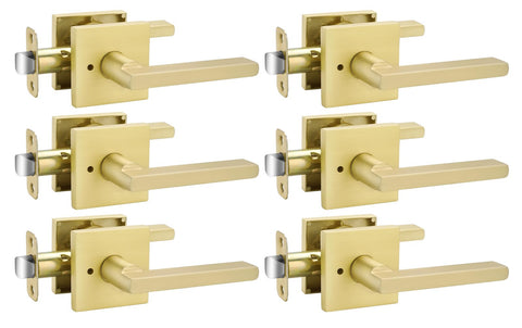 Goldenwarm brushed-gold door handle with square privacy lever for bedrooms, added security and style
