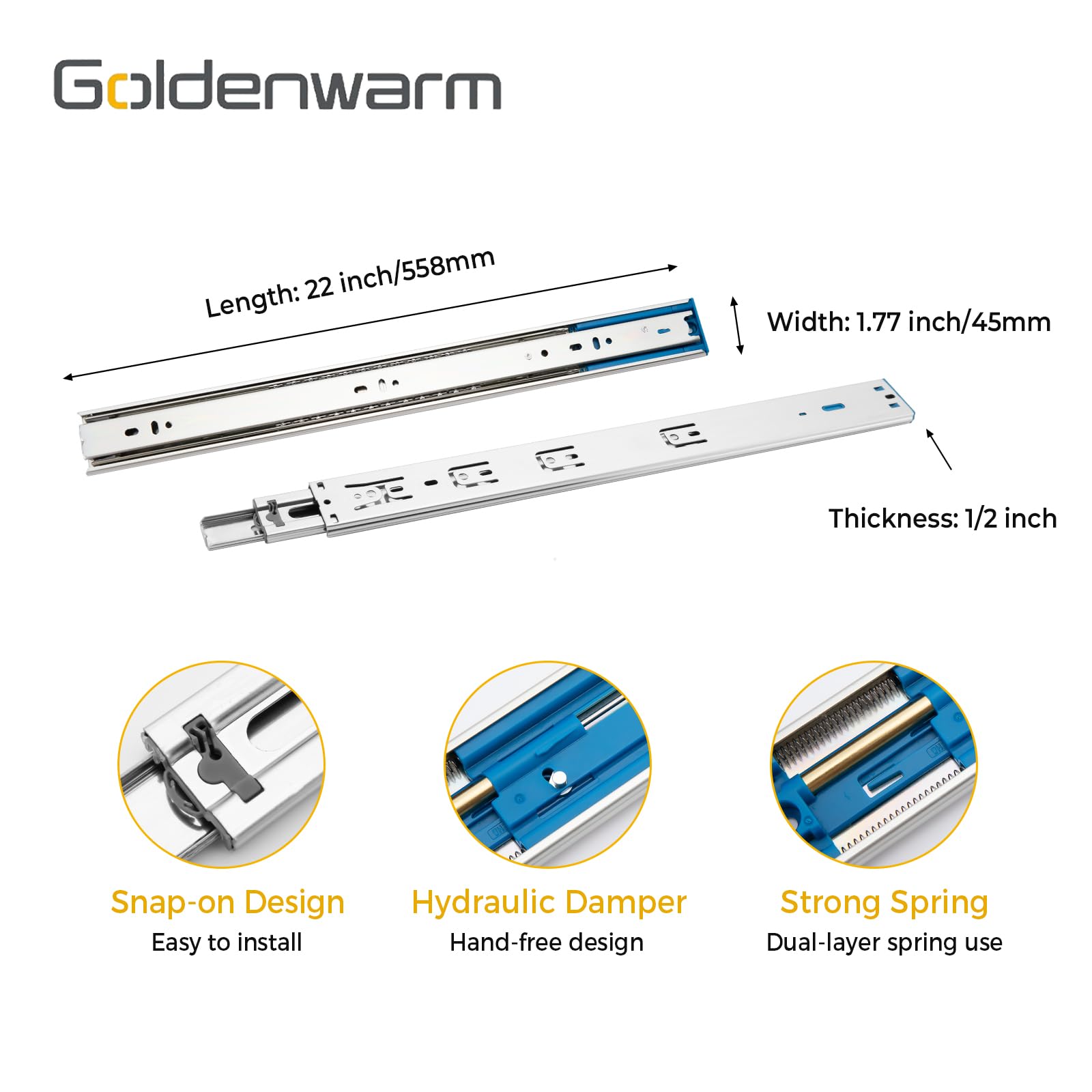 Goldenwarm 100 lb capacity drawer slides for sturdy storage.