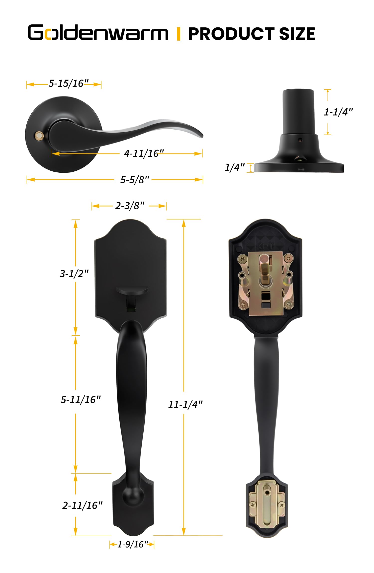 Goldenwarm Adjustable latch image demonstrating backset compatibility