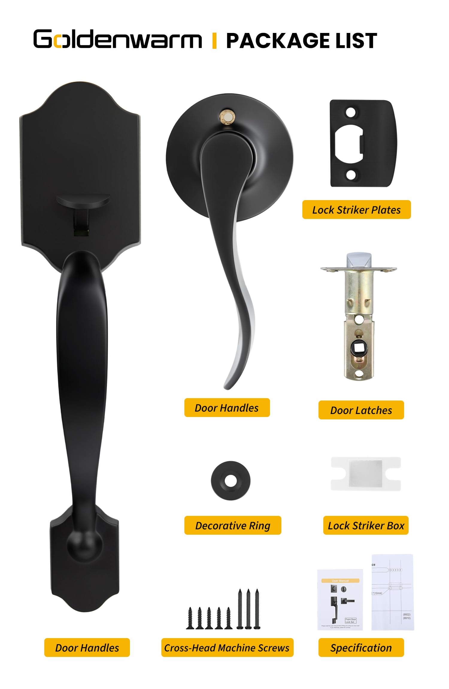 Goldenwarm Front Door Handle backset options diagram for common sizes