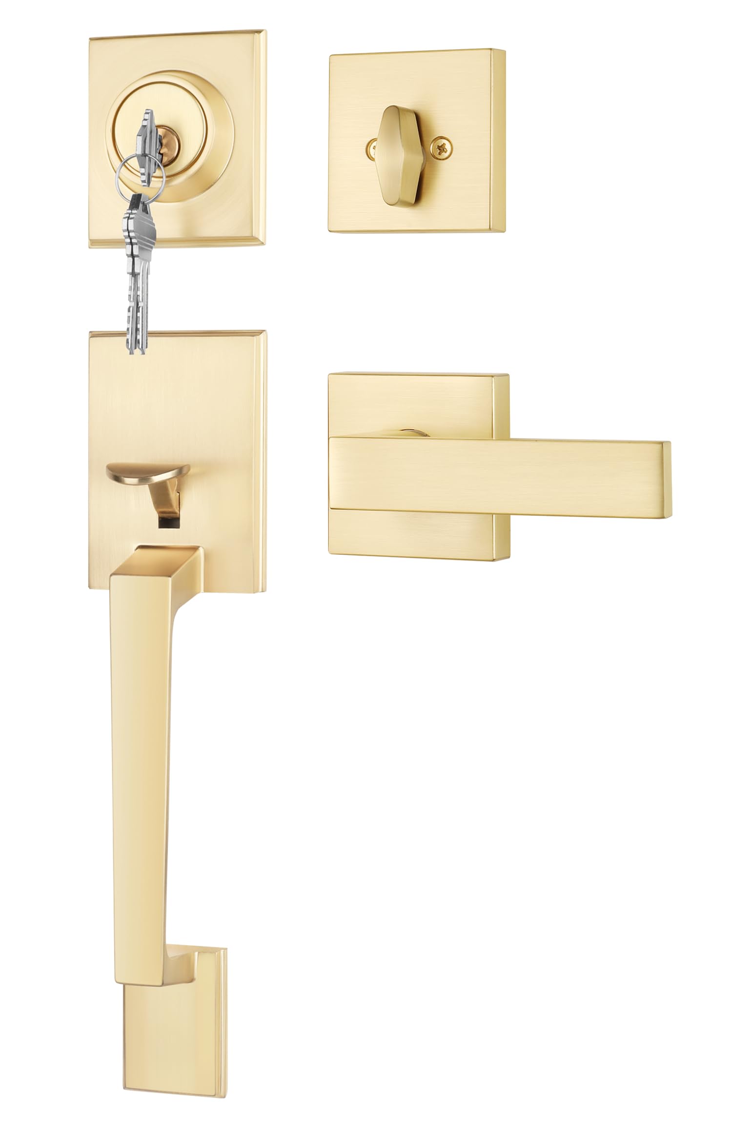 Goldenwarm front door handle close-up with gold finish boosts curb appeal