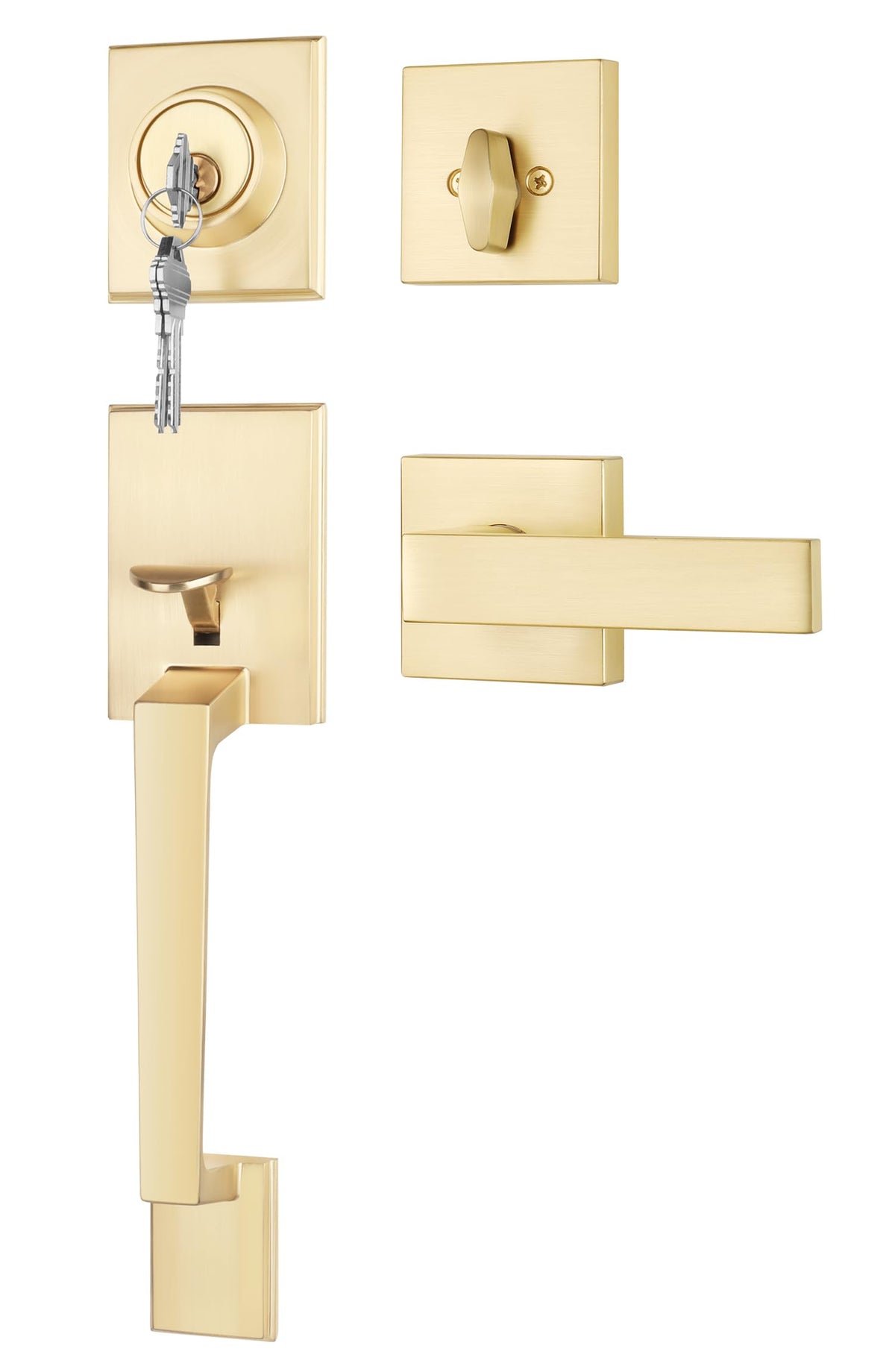 Goldenwarm front door handle close-up with gold finish boosts curb appeal