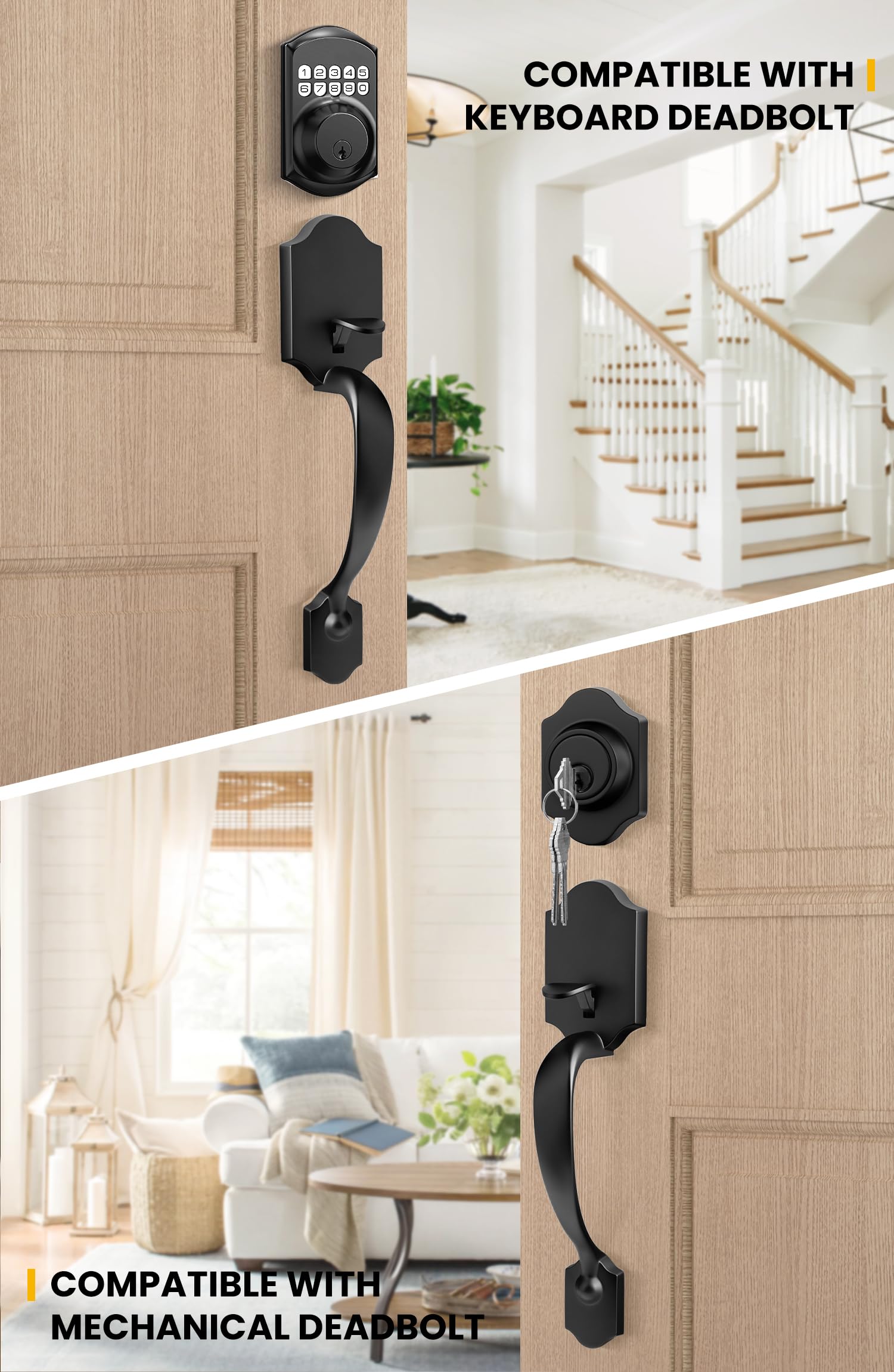 Goldenwarm Front Door Handle matte finish front view enhances curb appeal and durability