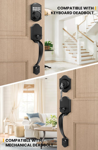 Goldenwarm Front Door Handle matte finish front view enhances curb appeal and durability