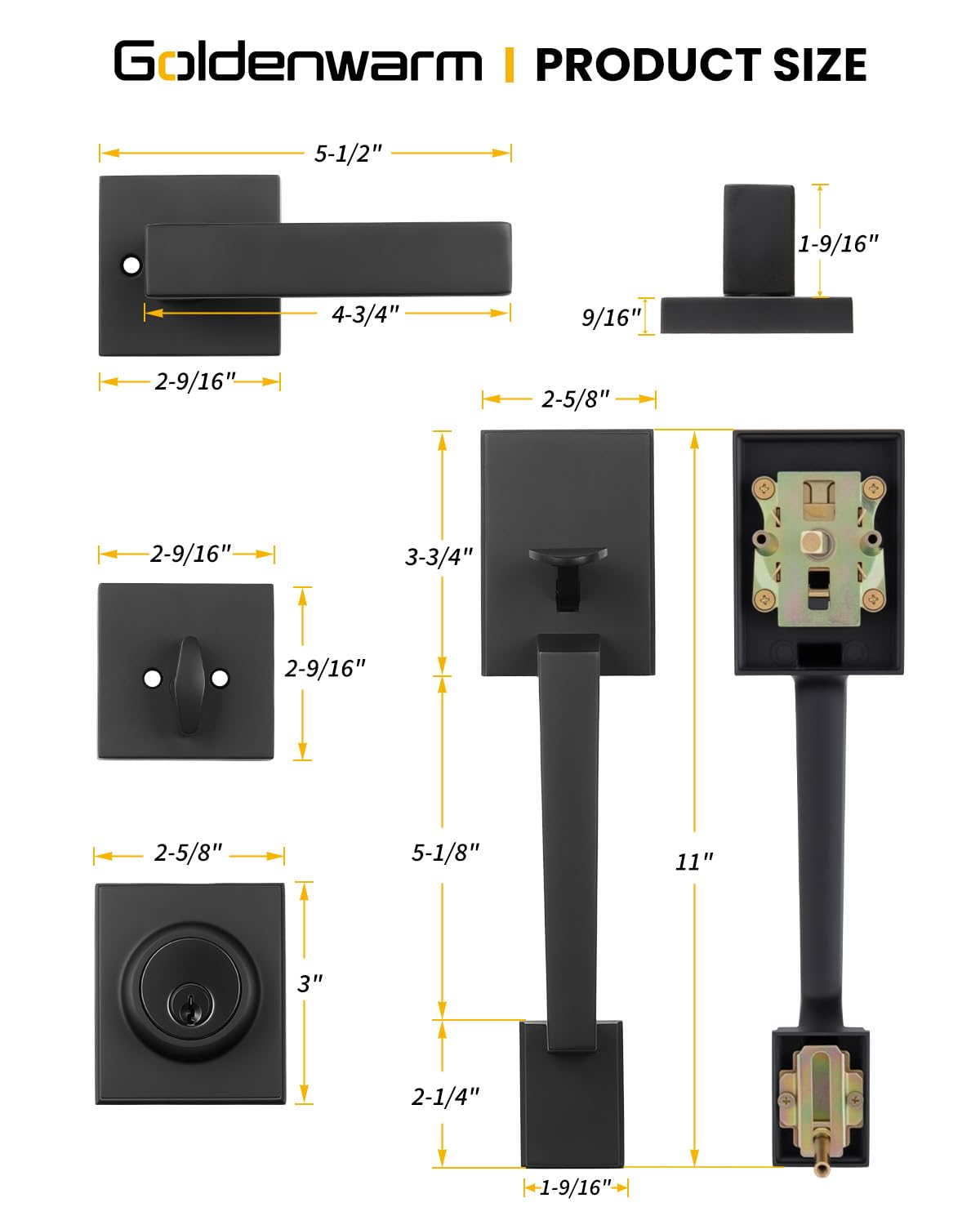 Goldenwarm front door hardware set includes all components for quick setup.