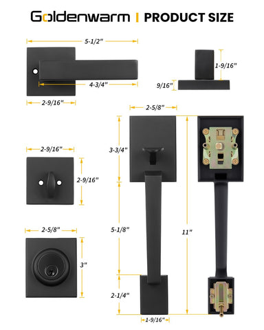 Goldenwarm front door hardware set includes all components for quick setup.