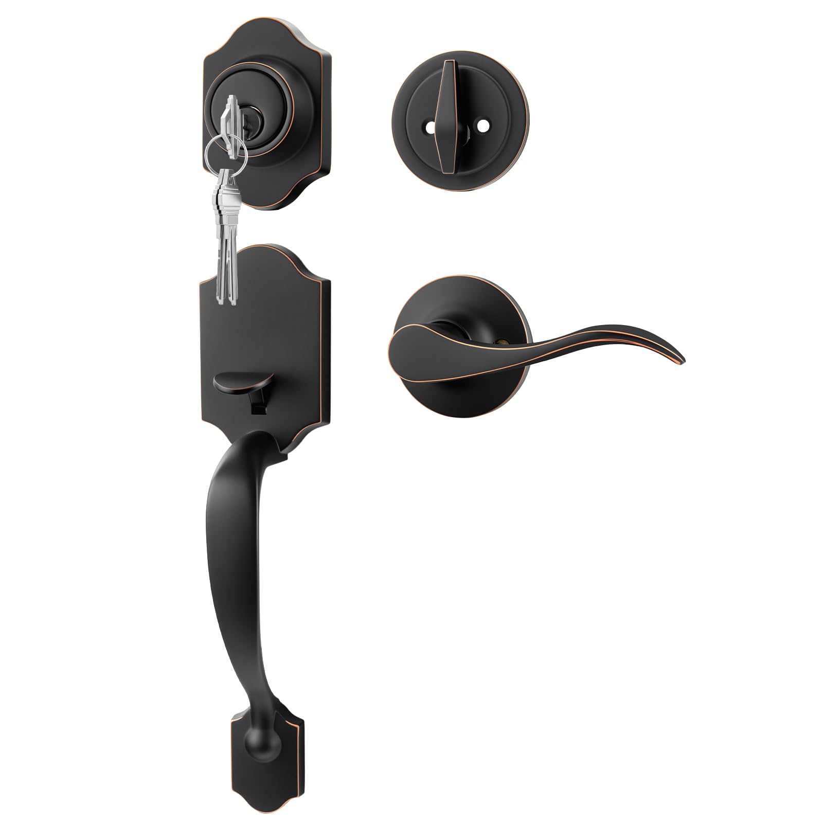 Goldenwarm front door lock set with bronze handle enhances curb appeal and security