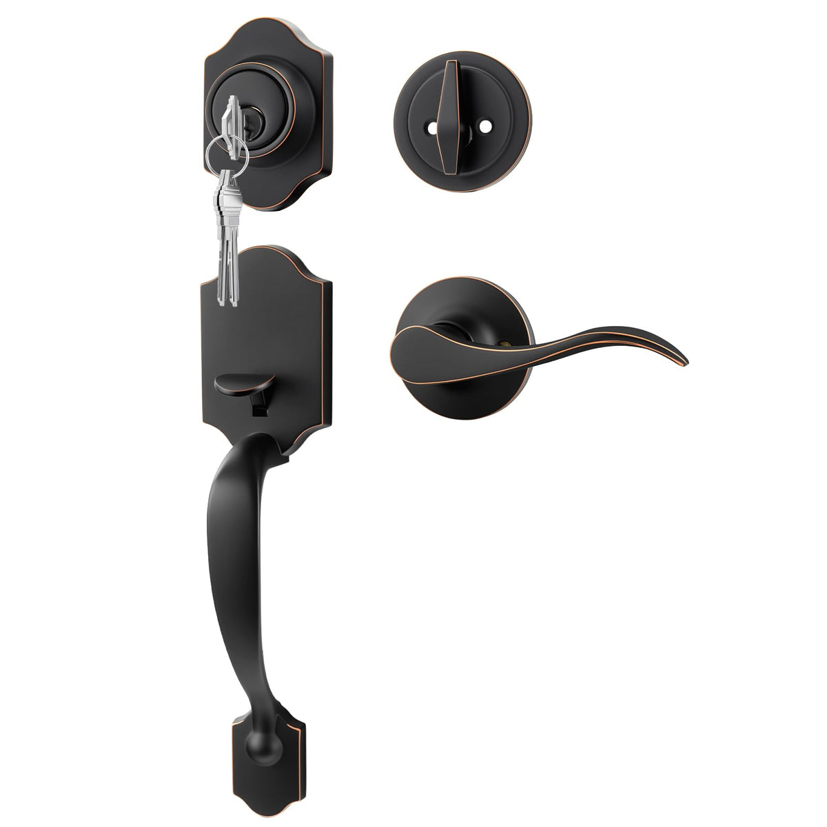 Goldenwarm front door lock set with bronze handle enhances curb appeal and security