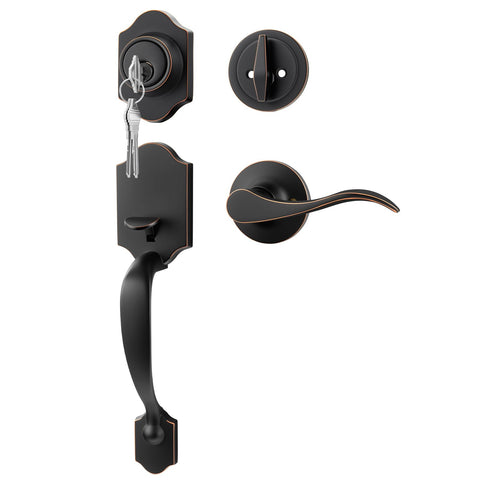 Goldenwarm front door lock set with bronze handle enhances curb appeal and security