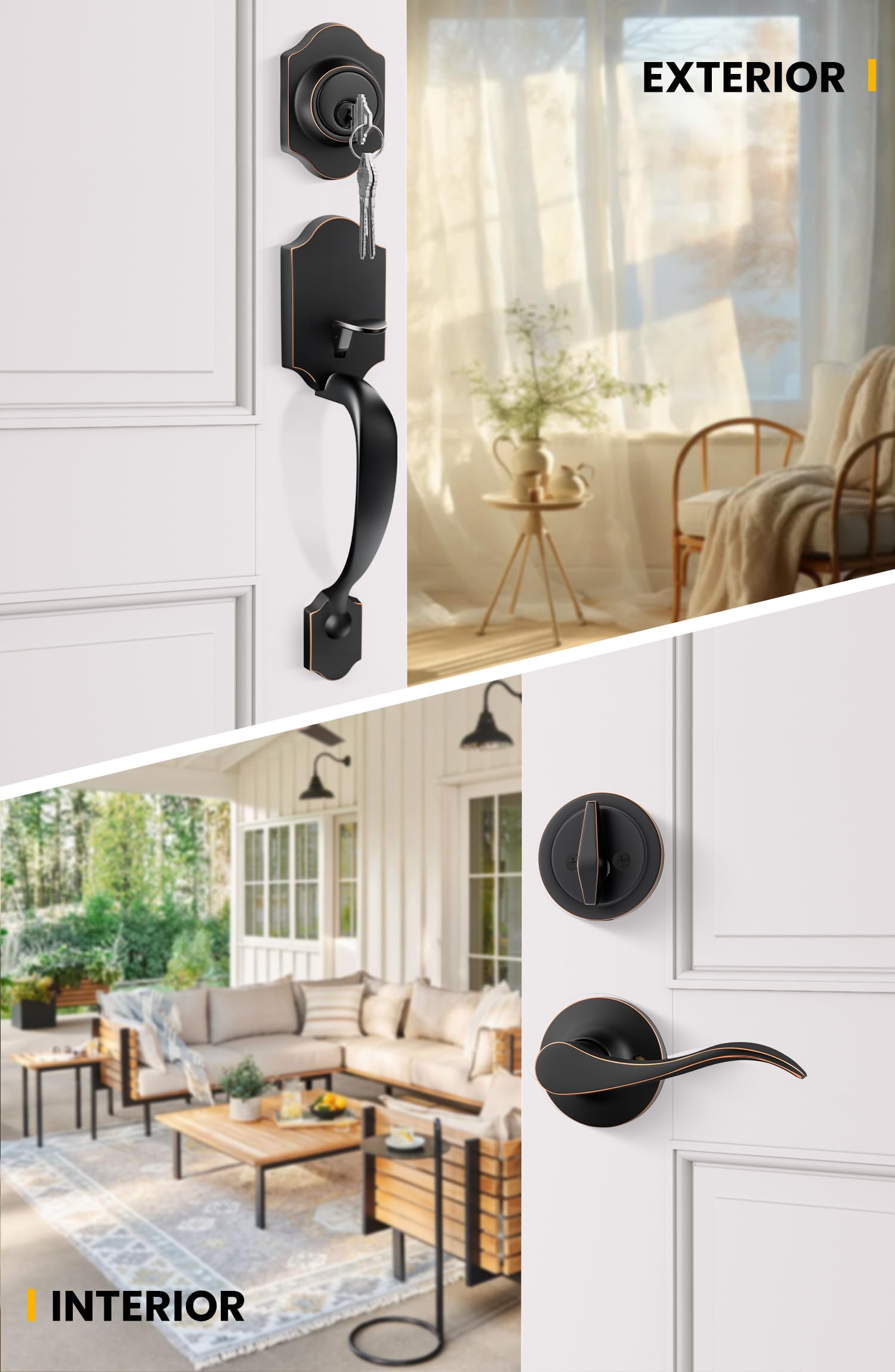 Goldenwarm exterior lock set with bronze deadbolt adds reliable protection
