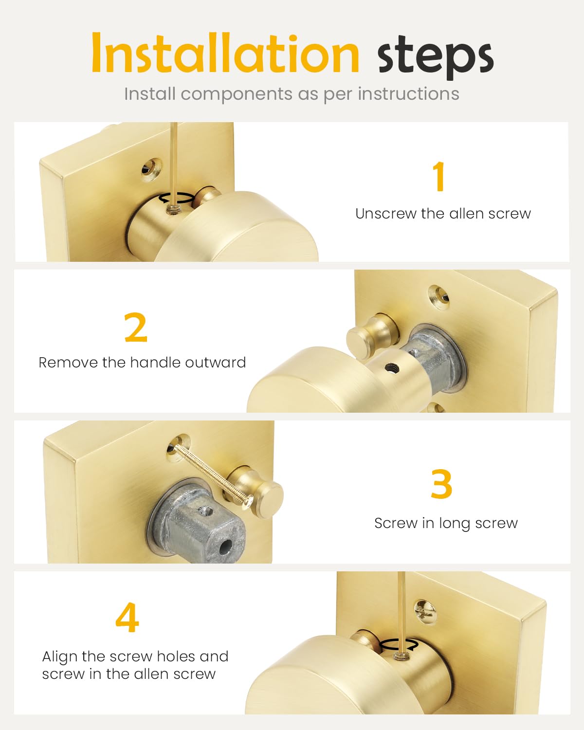 Goldenwarm brushed gold privacy knob complements contemporary kitchens.