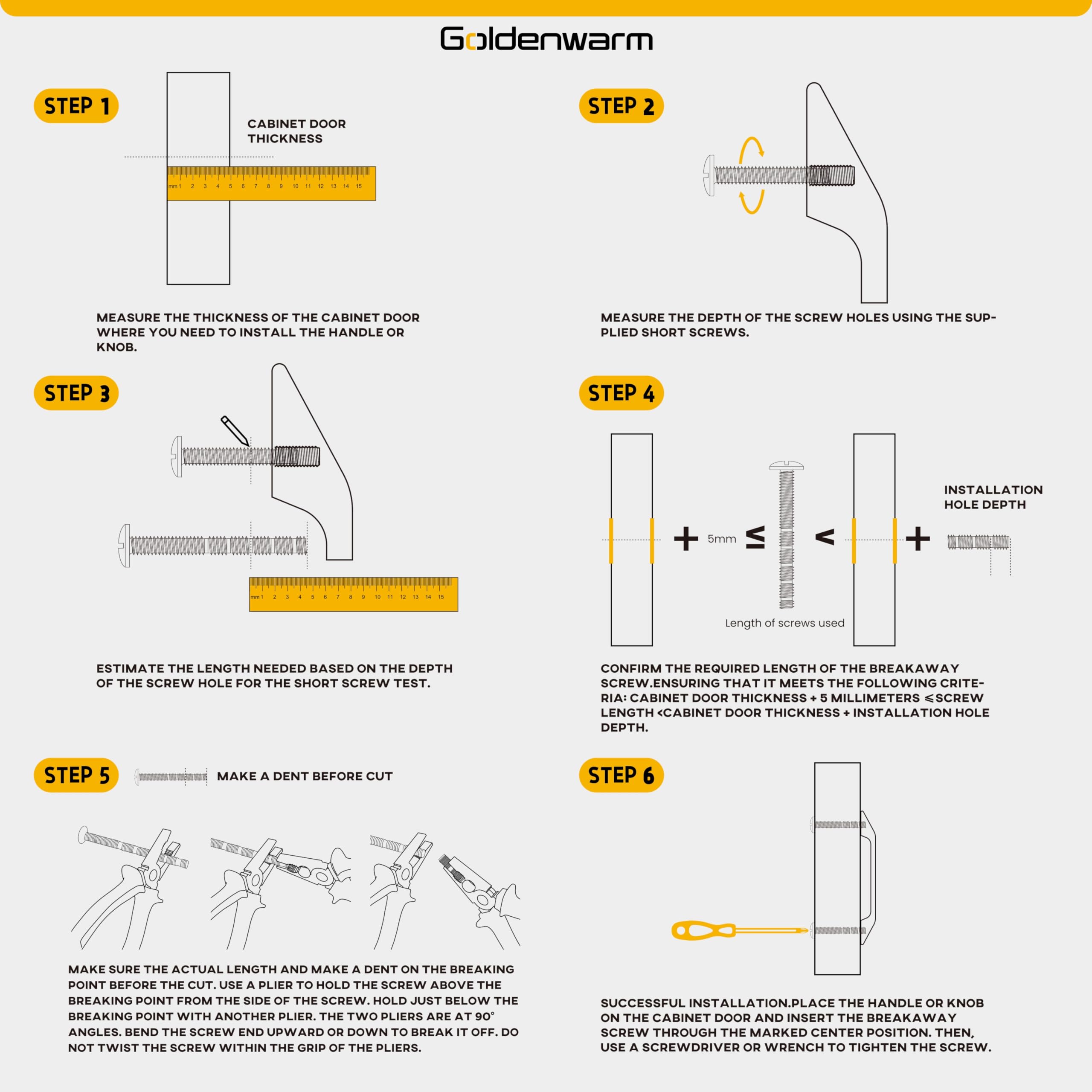 Goldenwarm included screws offer versatile mounting options for standard depths.