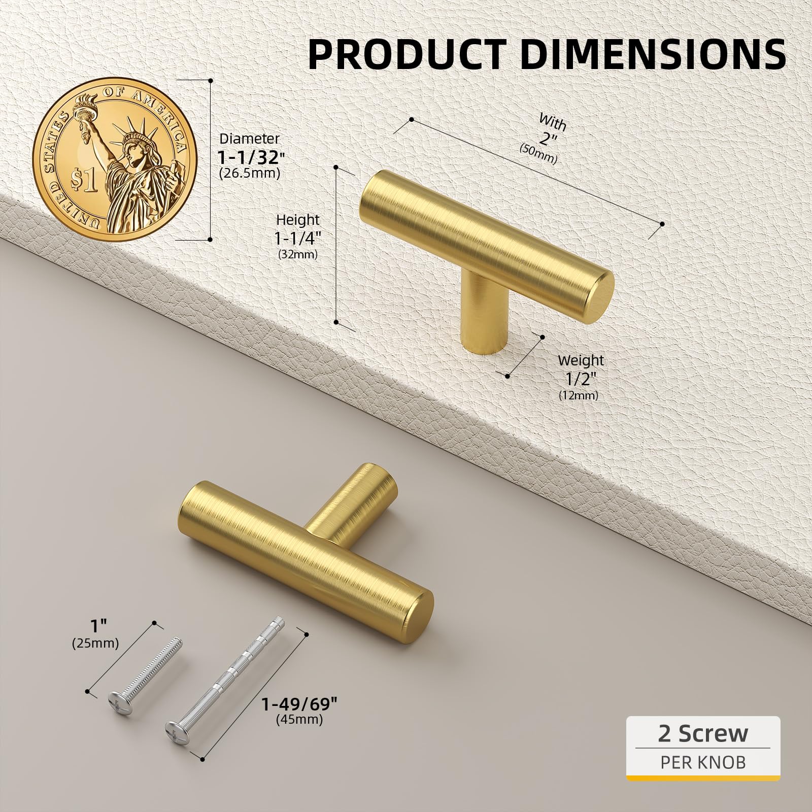 Close-up of Goldenwarm LS201GD knob showing durable brushed brass finish