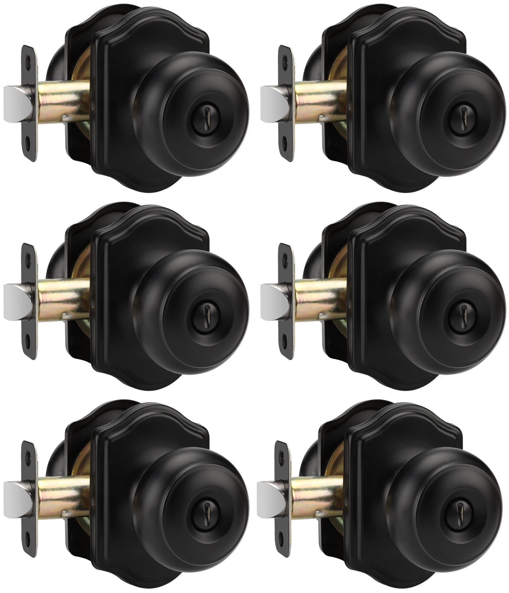 Goldenwarm matte black door knobs 6-pack for sleek privacy in bedrooms.