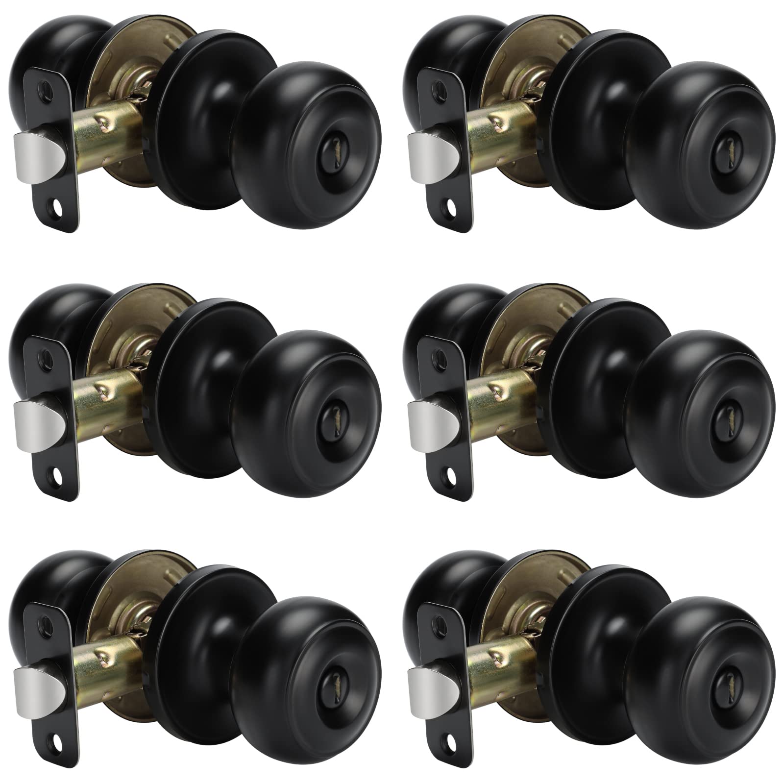 Goldenwarm matte black keyless privacy door knob pack for interior doors, easy to install.