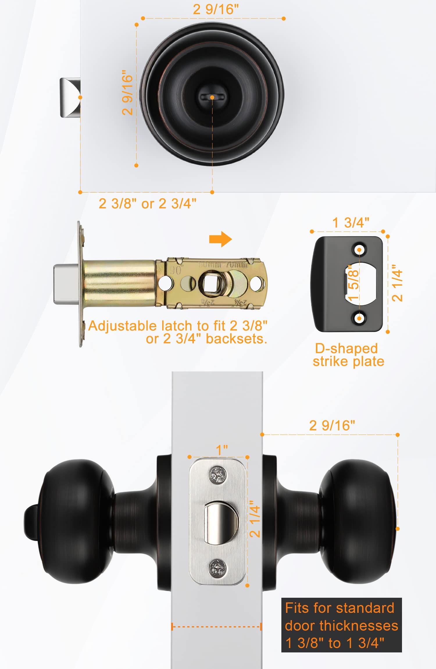 Goldenwarm oil-rubbed bronze door knob set with latches and strike plates for quick install.