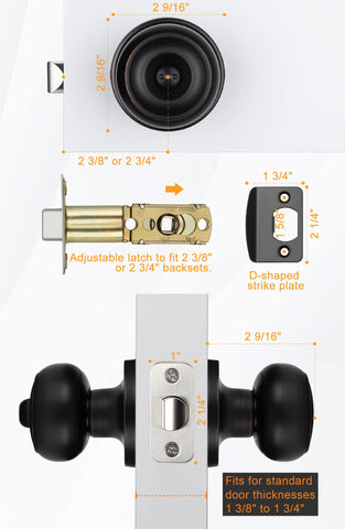 Goldenwarm oil-rubbed bronze door knob set with latches and strike plates for quick install.