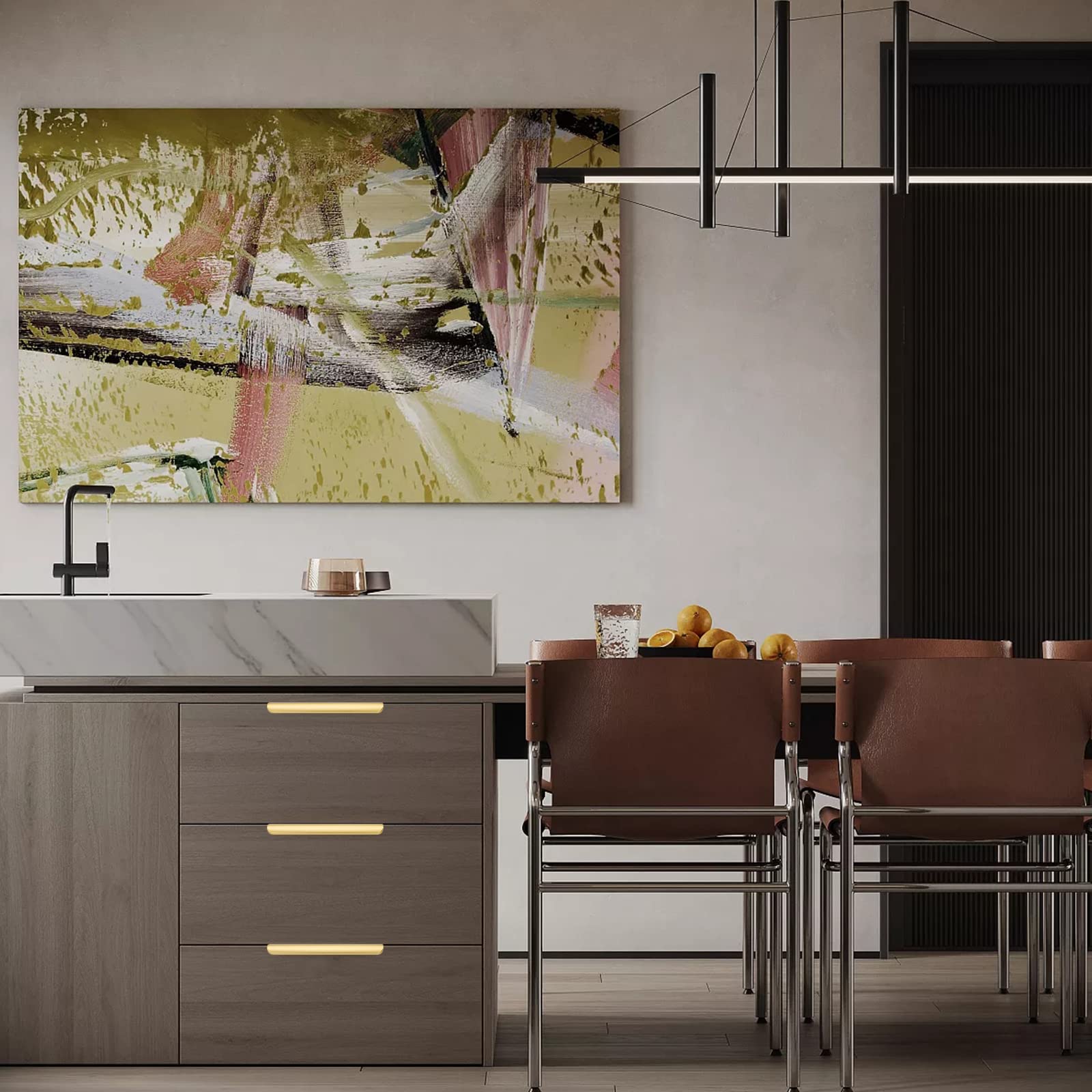 Goldenwarm 5 inch pulls fit standard cabinet openings with 128 mm spacing.