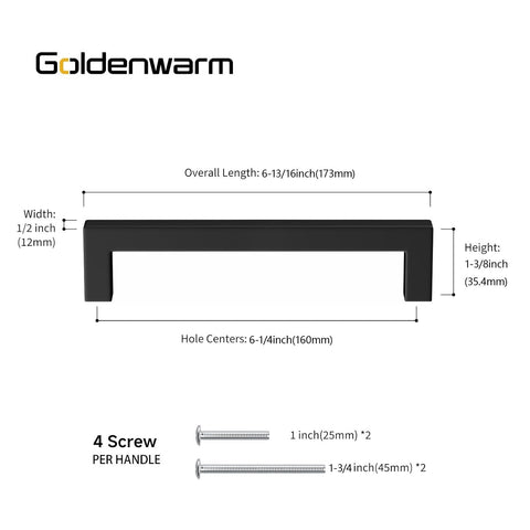 Goldenwarm square bar pull matte black for dresser drawers with modern hardware.
