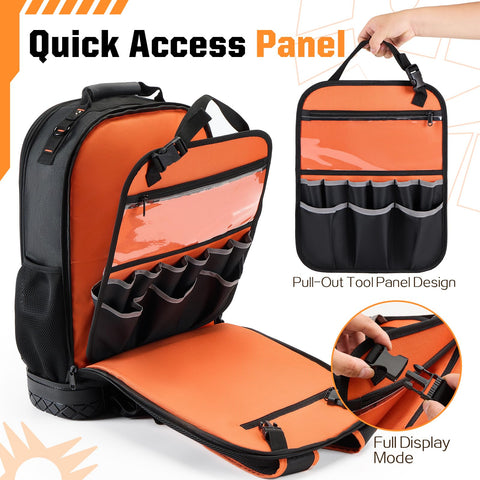 Golkcurx Tool Backpack 66 pockets organize tools quickly, reducing search time.