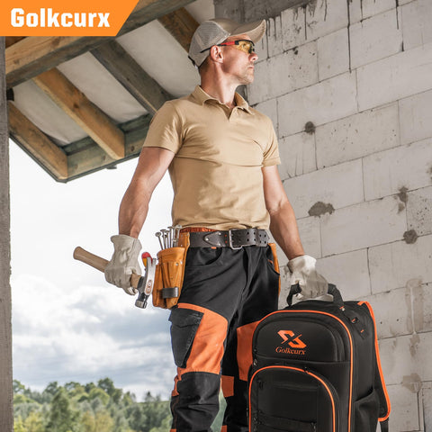 Golkcurx Tool Backpack rugged molded base protects tools on rough job sites.
