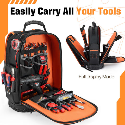 Golkcurx Tool Backpack with watertight base protects tools in wet conditions.
