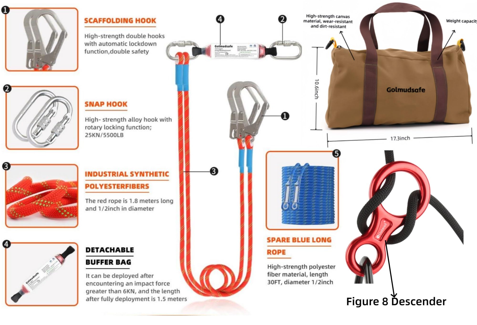 Golmudsafe 30ft rope ready for long-distance anchor setups.