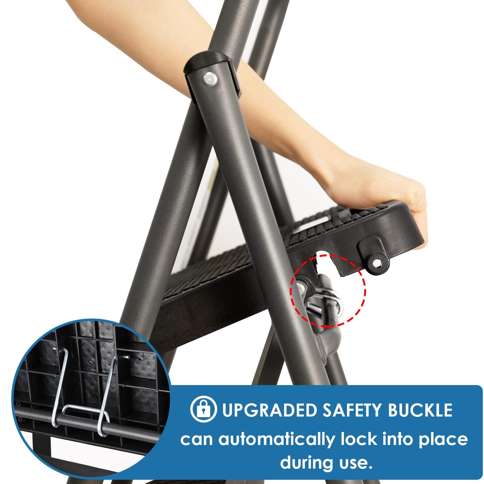 GOLYTON ladder folded for compact storage in tight spaces.