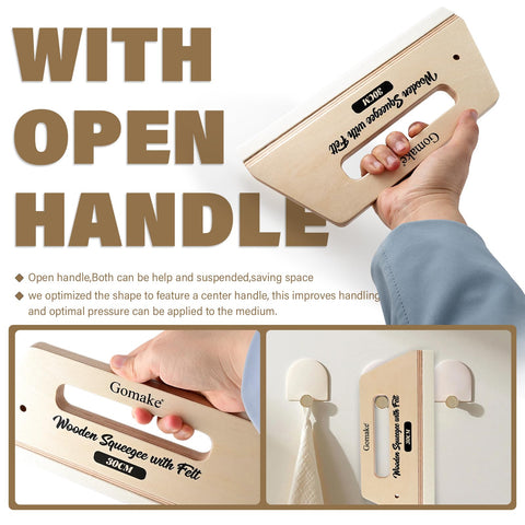 Gomake large wooden squeegee protects surfaces with a soft felt edge.