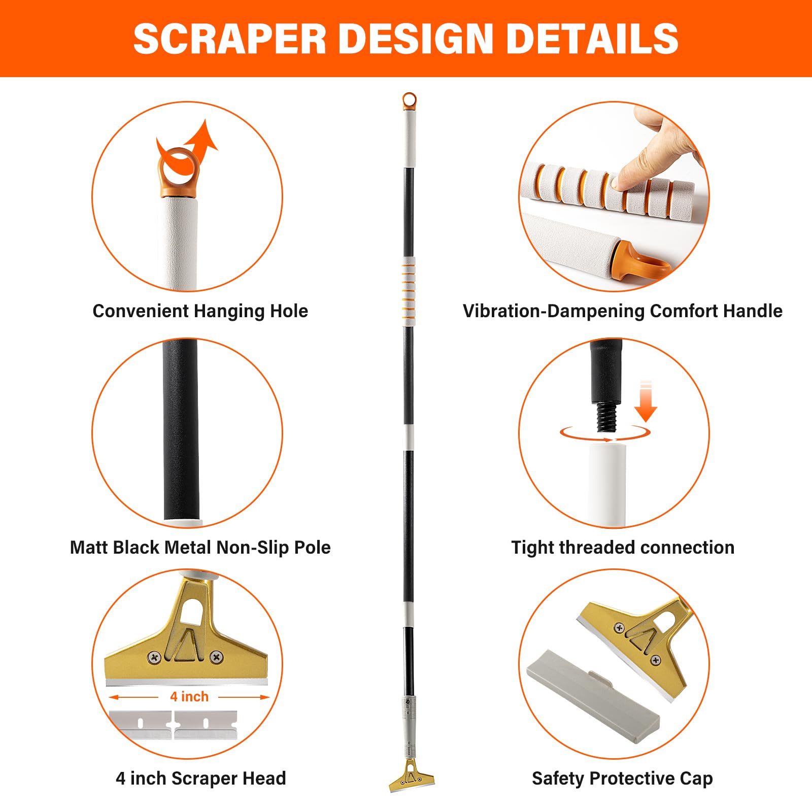 Gomake stainless steel blades set for glass, tile, and ceramic stripping tasks.
