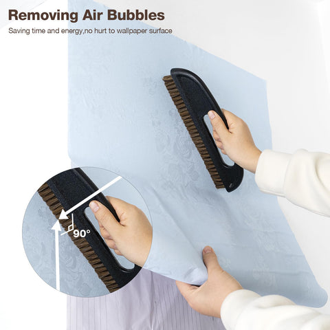 Gomake felt-edge squeegee provides gentle pressure for vinyl and wallpaper.