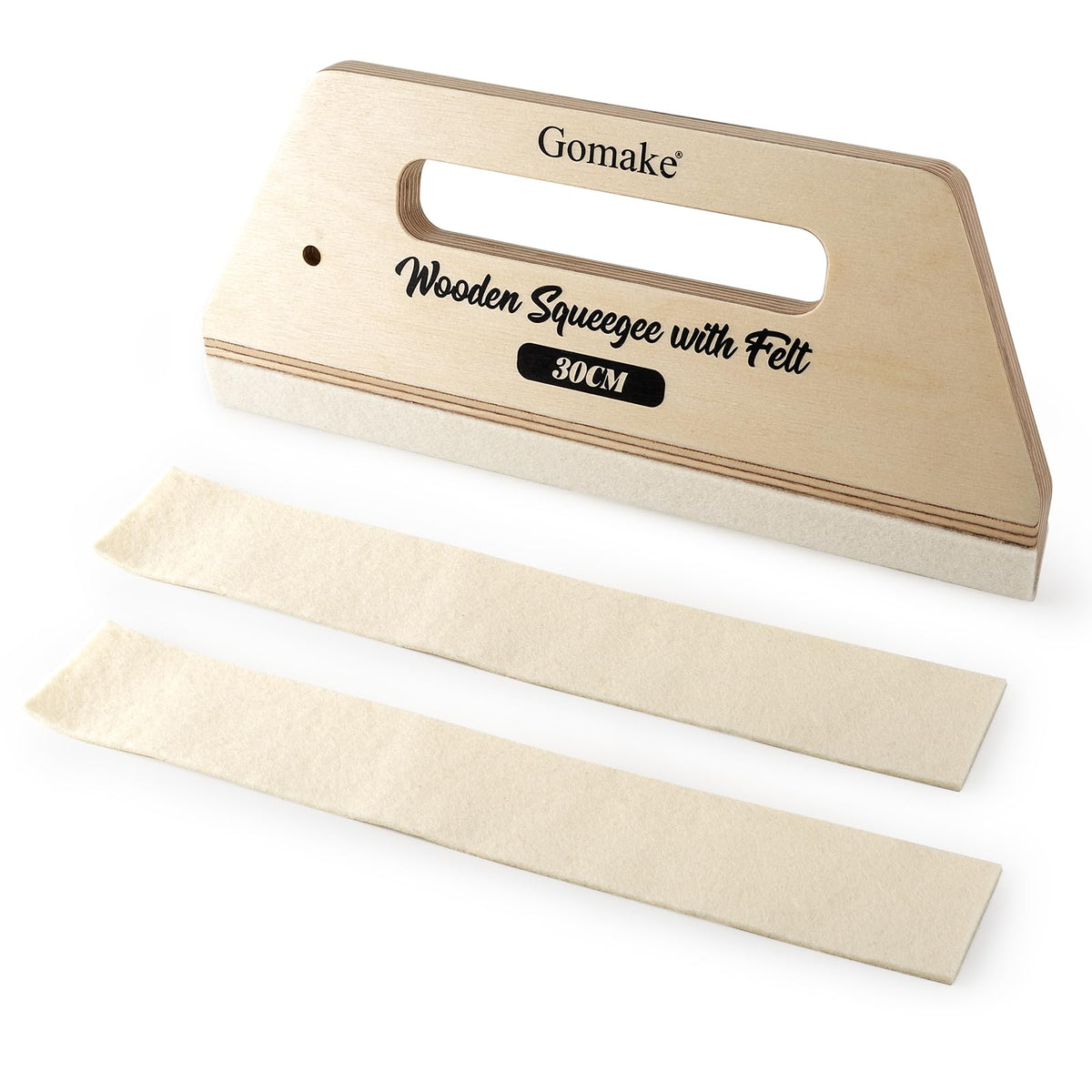 Gomake wallpaper smoothing tool with wooden squeegee for smooth application and fewer bubbles.