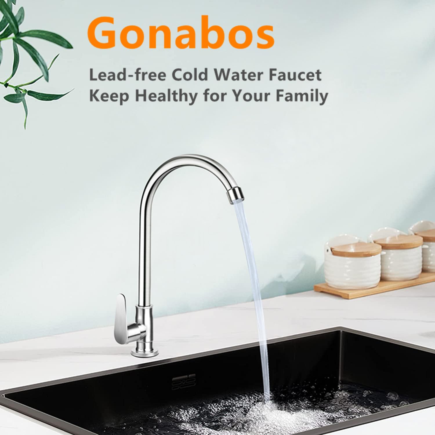 Gonabos 360-degree swiveling spout enables versatile sink access.