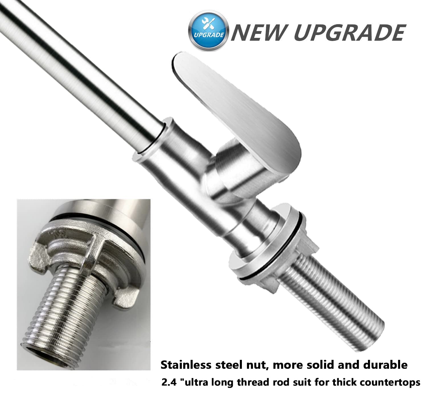 Gonabos single-handle faucet with extended thread pipe for flexible installation.