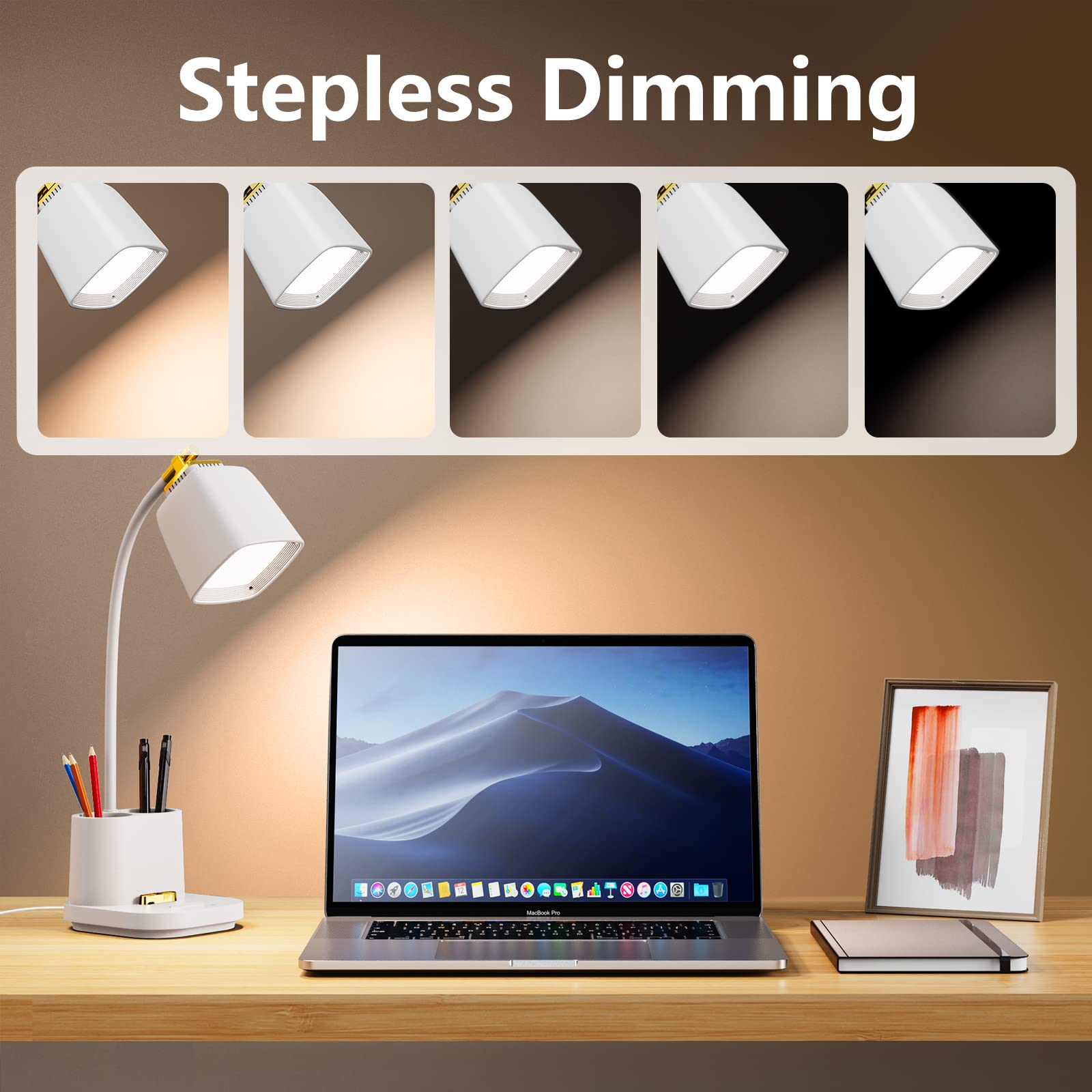GONDSILY LED desk lamp with touch control for quick brightness changes.