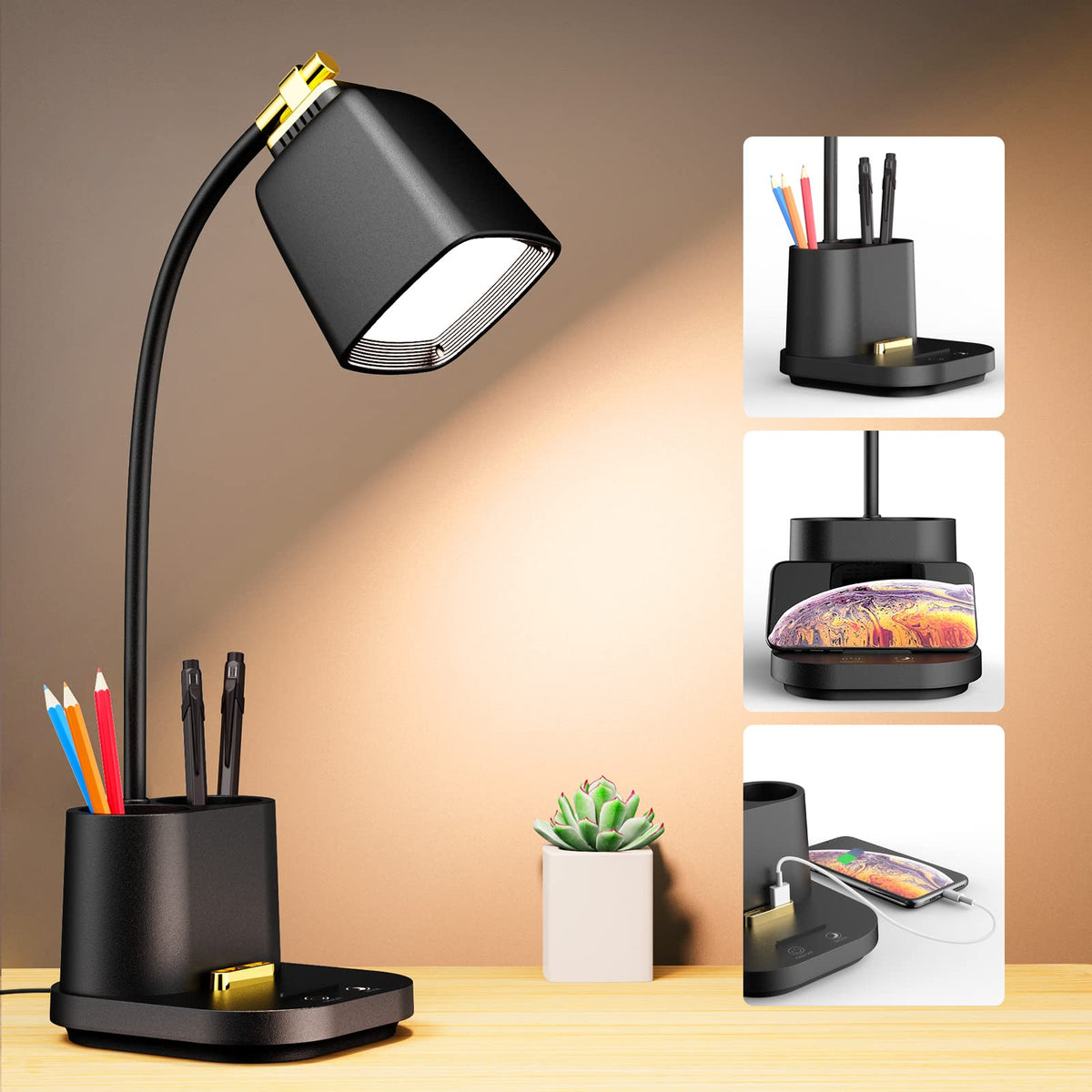 GONDSILY LED desk lamp with USB ports for convenient charging while you work