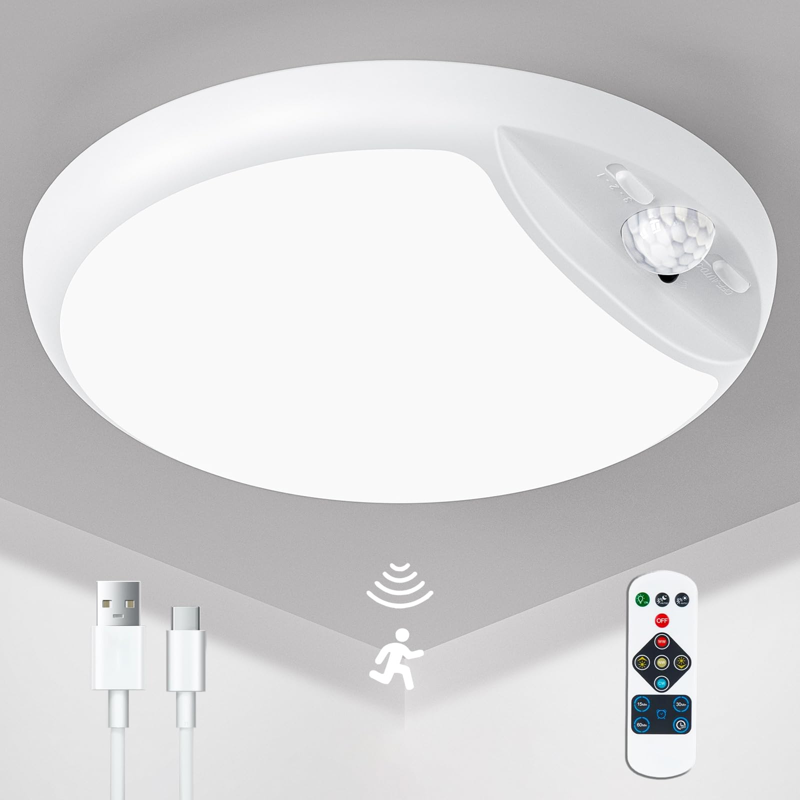 GONDSILY rechargeable motion sensor ceiling light for attic and closet illumination