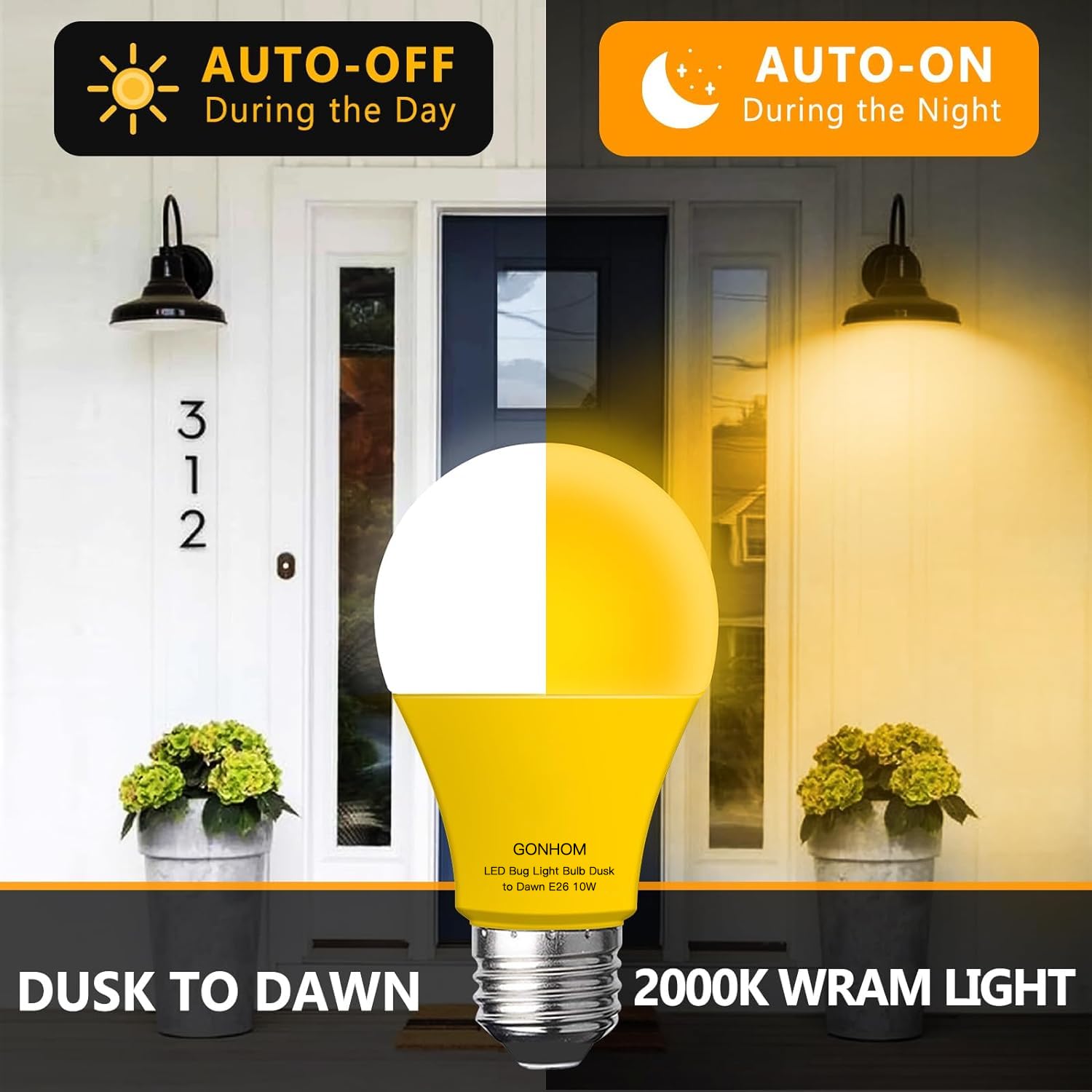 Gonhom amber bug light outdoor porch lamp with warm glow.