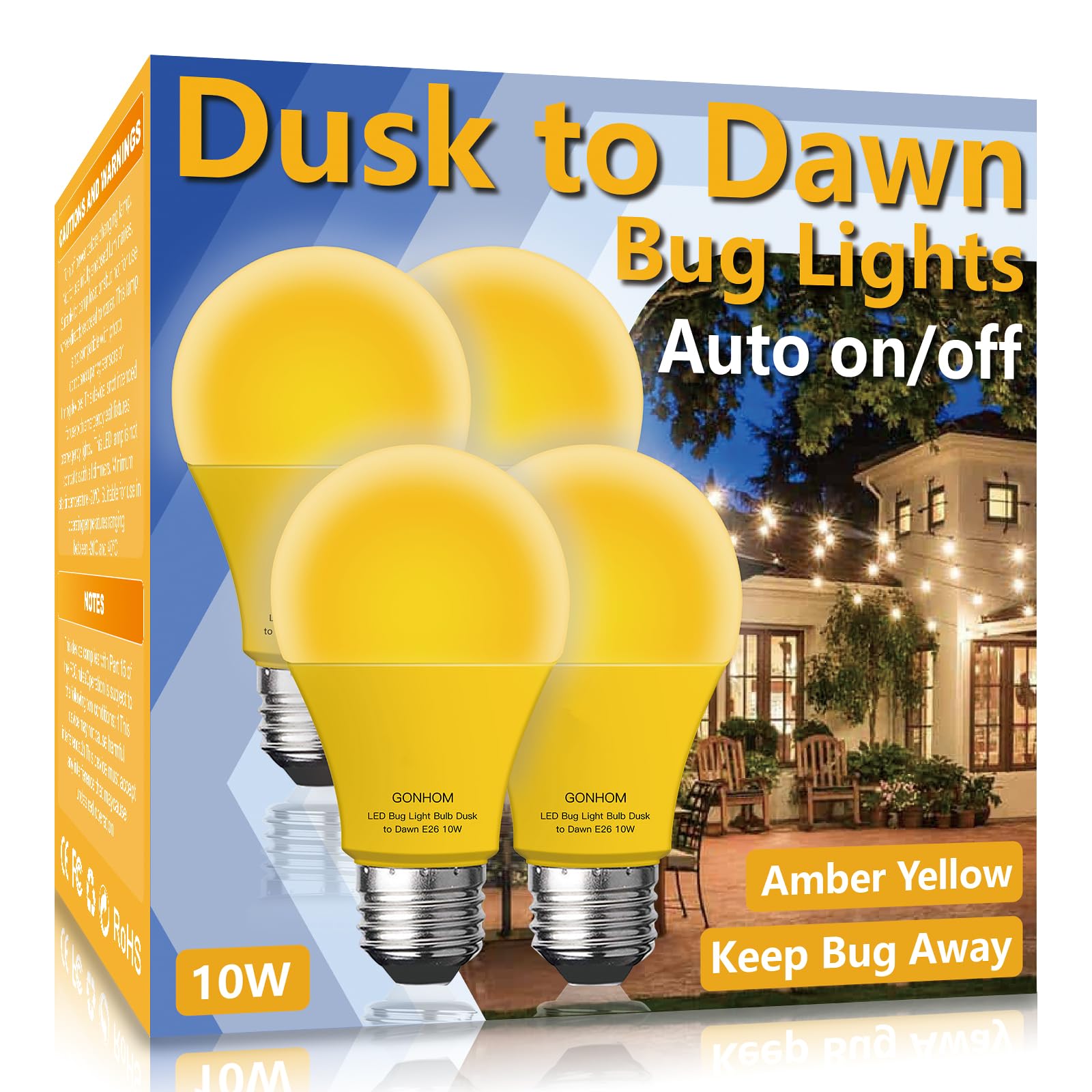Gonhom Dusk-to-Dawn amber bug light outdoor 4-pack for bug-free evenings.