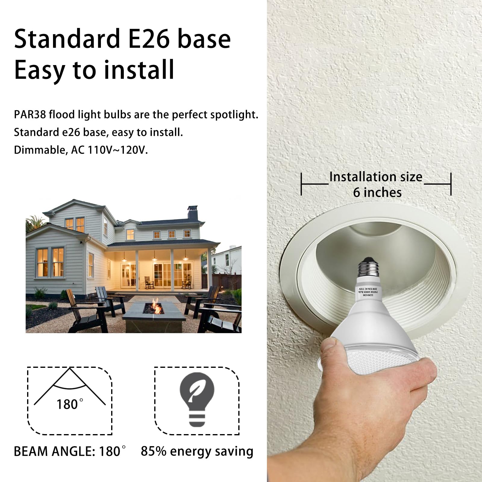 Gonhom Par38 5000K daylight bulb for clear yard and entryway lighting.