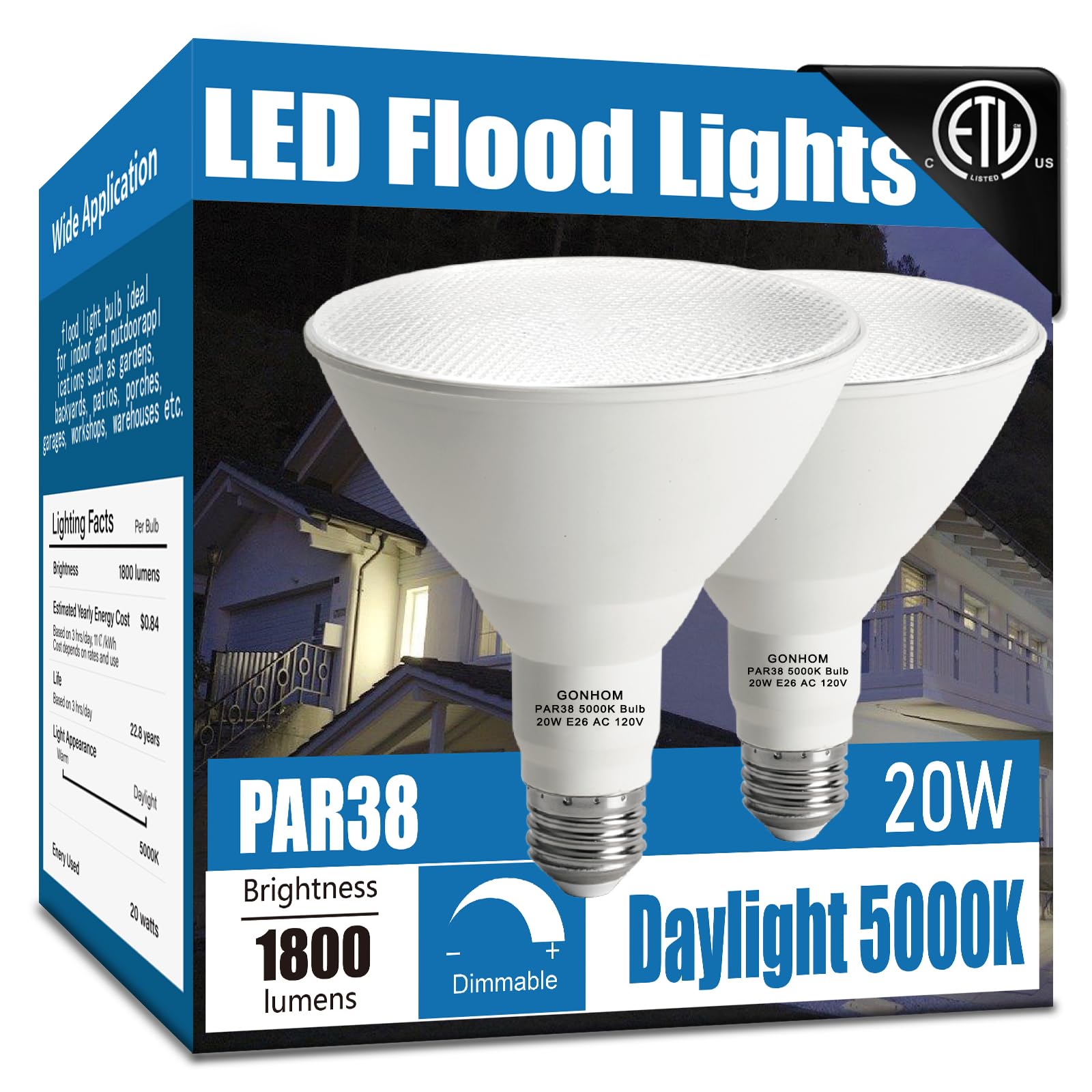Gonhom Par38 LED flood light outdoor 1800LM bright yard illumination
