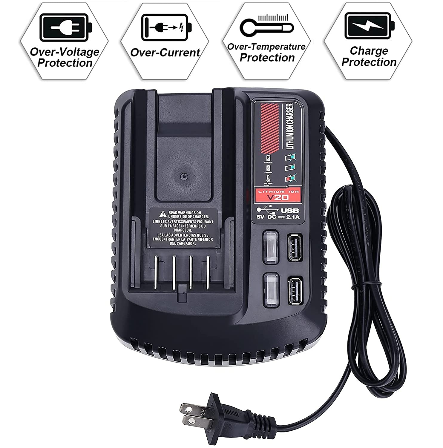 Gonocop CMCB104 V20 charger showing LED indicators for status